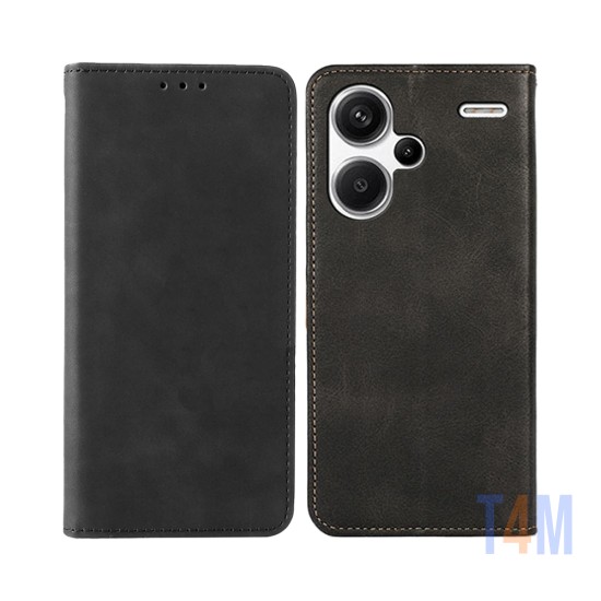 Capa Flip de Couro com Bolso Interno para Xiaomi Redmi Note 13 Pro Plus 5G Preto